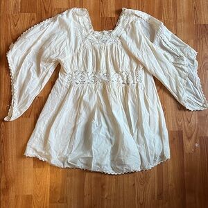Women’s Boho Milkmaid Cottagecore Lace Peasant Blouse in Cream sz M 100% Cotton